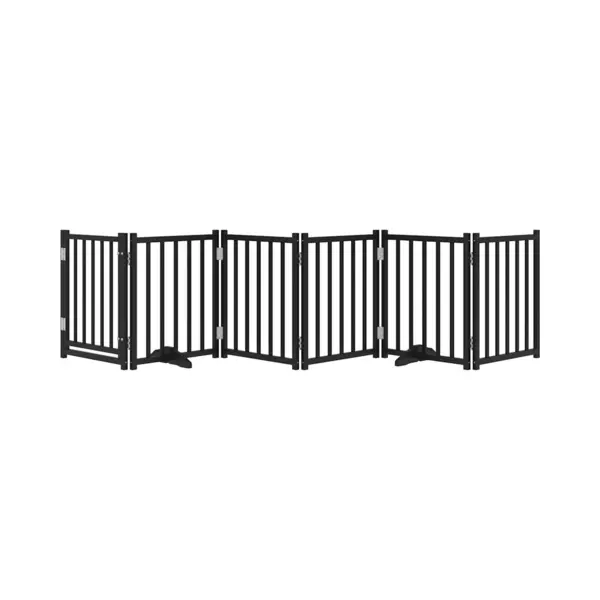 Dog Gate With Door Foldable 6 Panels Black 300 Cm Solid Wood Fir Vidaxl thumbnail