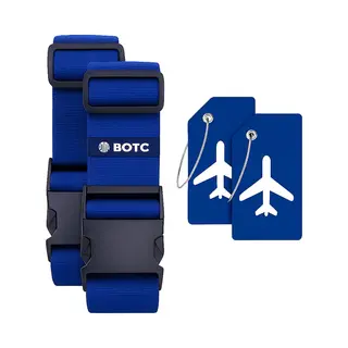 Botc Kofferriem Met Kofferlabel - 4-Delig - 2 Kofferband En 2 Bagagelabel - Bagageriemen - Bagageband - Verstelbaar - Blauw