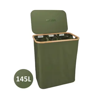 Kroms Wasmand 3 Vakken - Olijfgroen - 145L - Inclusief Nl & Eng Labels - Wassorteerder Bamboe - Laundry Basket - Wasmand Met Deksel