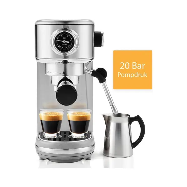 KitchenLove Pistonmachine - Rvs Espressomachine - 20 Bar - Handmatig - Met Stoompijpje thumbnail