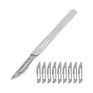 Tecqx Roestvrijstalen Scalpel - Scalpel Mes - Hobby Mes - Scalpelmesjes - Vlijmscherp - Met 10 Gratis Scalpelmesjes No.23