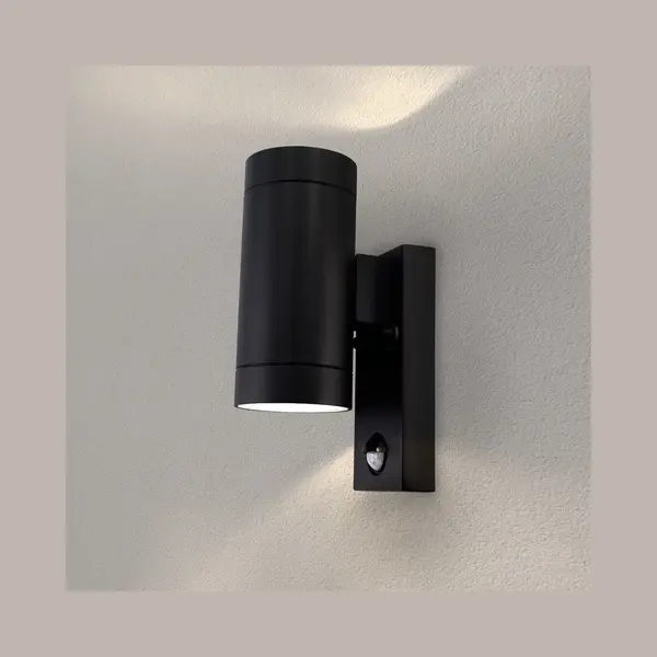 Ledvion - 2x Led Wandlampe, Mit Bewegungssensor, GU10 Fassung, IP54, Schwarz & Up&Down Licht, Außenlampe, Gartenbeleuchtung thumbnail