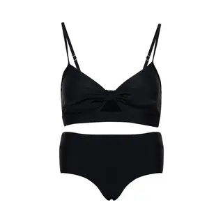 La V Bikini Hipster Broekje En Top Met Strik - Zwart 152-158