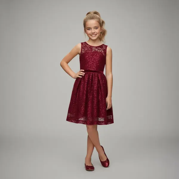 La V Elegante Kant Jurk Met Mouwloze Rood 158 thumbnail