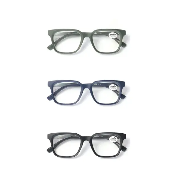 Croon Set Van 3 Premium Leesbrillen Square - Sterkte +0.50 - Black Velvet/Green Olive/Blue Marine - Voor Dames & Heren - Italiaans Design - Universele thumbnail