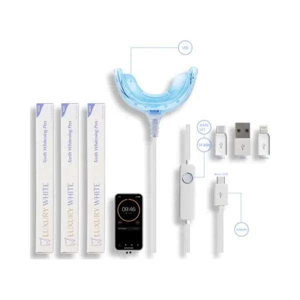 Luxury White De Witte Led Tanden Whitening Kit - 100% Veilig - Peroxidevrij - Whitening Kit - Whitening Kit - Whitening Kit - Whitening Kit - thumbnail