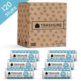 Trashure Vuilniszakken Voor Brabantia Code O, 30 Liter, 6 Rollen X 20 Stuks Met Koordsluiting