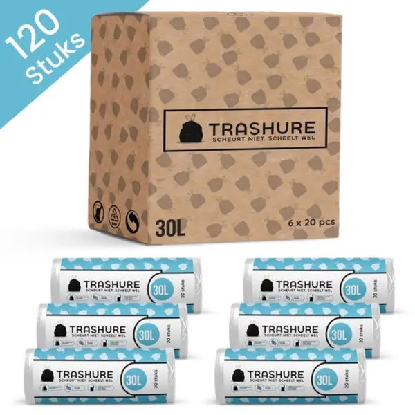 Trashure Vuilniszakken Voor Brabantia Code O, 30 Liter, 6 Rollen X 20 Stuks Met Koordsluiting thumbnail