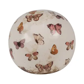 Clayre & Eef Decoratie Bal Ø 10x10 Cm Beige Roze Keramiek Vlinders