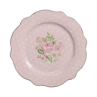 Clayre & Eef Ontbijtbord Ø 20 Cm Roze Porselein Rozen