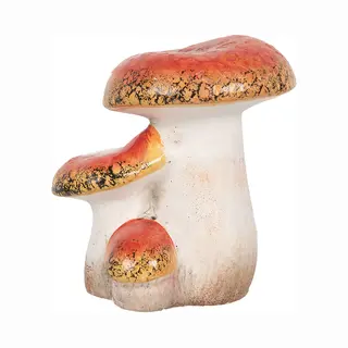 Clayre & Eef Decoratie Paddenstoel 10x9x12 Cm Rood Wit Keramiek Herfst Decoratie