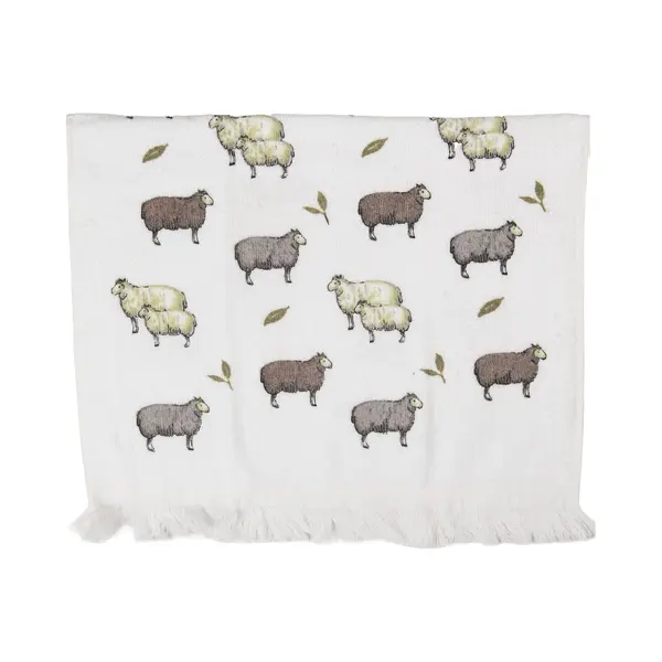 Clayre & Eef Gastendoekje 40x66 Cm Wit Katoen Schaap thumbnail