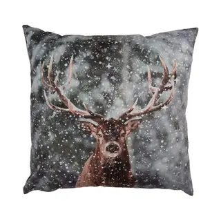 Clayre & Eef Kussenhoes 45x45 Cm Grijs Polyester Hert