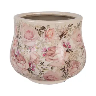 Clayre & Eef Bloempot Ø 21x17 Cm Beige Keramiek Bloemen
