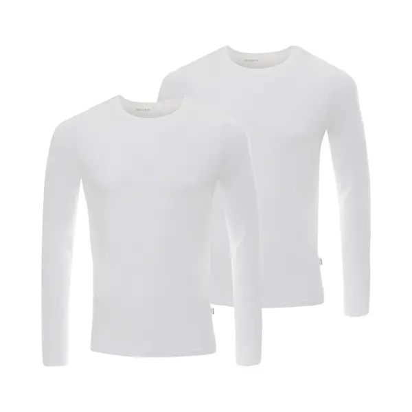 Boxr Underwear - Bamboe Longsleeve T-Shirt Heren - Ronde Hals - Wit - S - Zijdezacht - Thermo Control - Lange Mouwen Ondershirt Heren - 2-Pack thumbnail