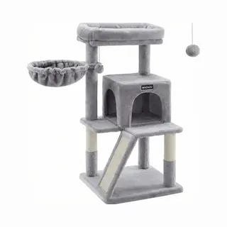 Mazazu Krabpaal Compact - Lichtgrijs - Met Grote Krabplank & Trap - Stabiel Klimmeubel Met Huisje & Relaxmand - Modern Design Grijs - 48 X 48 X 96 Cm