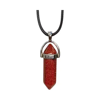 Bixorp Gems Goudsteen Hanger Aan Faux Leren Koord - Edelsteen Ketting - Edelstenen Staafje Met Stainless Steel - 45/50cm Damesketting