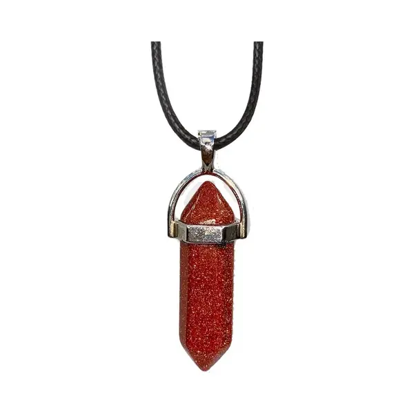 Bixorp Gems Goudsteen Hanger Aan Faux Leren Koord - Edelsteen Ketting - Edelstenen Staafje Met Stainless Steel - 45/50cm Damesketting thumbnail
