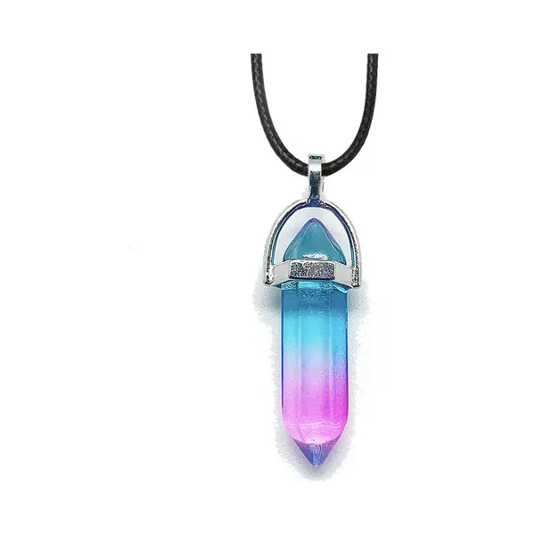 Bixorp Gems Regenboog Opaliet Hanger Aan Faux Leren Koord - Edelsteen Ketting - Edelstenen Staafje Met Stainless Steel - 45/50cm Damesketting thumbnail