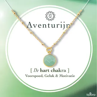 Bixorp Aventurijn Chakra Ketting Met 18k Verguld Goud - Edelsteen Hanger - Roestvrij Staal - 36cm + 8cm Verstelbaar