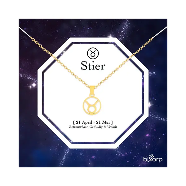 Bixorp Stars Sterrenbeeld Ketting Stier / Taurus - Stainless Steel Rondje Met Goud Verguld - 45cm Ketting Met Zodiac Hanger - Inclusief Cadeau thumbnail