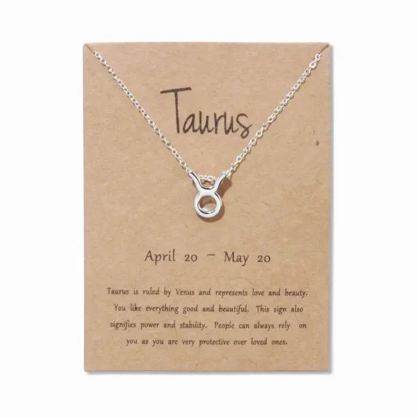 Bixorp Stars Stier / Taurus Ketting - Zilverkleurige Ketting Op Cadeau Kaartje - Sterrenbeeld / Zodiac Hanger thumbnail