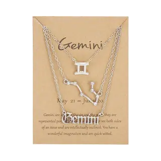 Bixorp Stars Set Van 3 Tweeling / Gemini Kettingen - Zilverkleurige Ketting Op Cadeau Kaartje - Sterrenbeeld / Zodiac Sieraden Set