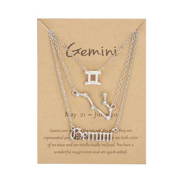 Bixorp Stars Set Van 3 Tweeling / Gemini Kettingen - Zilverkleurige Ketting Op Cadeau Kaartje - Sterrenbeeld / Zodiac Sieraden Set thumbnail