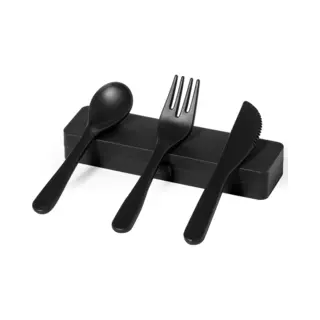 Bestek - Bestekset - Camping Bestek - Duurzaam - Met Opbergdoosje - Gerecycled Polypropyleen - 3-delig - Zwart