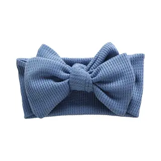 Haar In Stijl® Haarband Hiba Blauw - Brede En Zachte Baby Haarband Met Een Strik - Meisjes Haaraccessoires - Winter Dik Stof Breed Geribbeld Gebreid