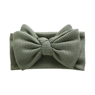 Haar In Stijl® Haarband Hiba Groen - Brede En Zachte Baby Haarband Met Een Strik - Meisjes Haaraccessoires - Winter Dik Stof Breed Geribbeld Gebreid