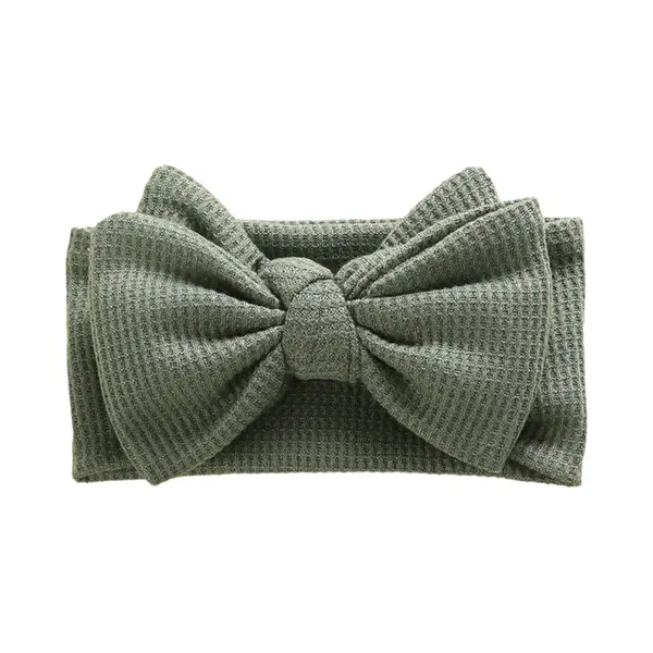 Haar In Stijl® Haarband Hiba Groen - Brede En Zachte Baby Haarband Met Een Strik - Meisjes Haaraccessoires - Winter Dik Stof Breed Geribbeld Gebreid thumbnail