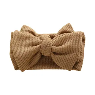 Haar In Stijl® Haarband Hiba Khaki - Brede En Zachte Baby Haarband Met Een Strik - Meisjes Haaraccessoires - Winter Dik Stof Breed Geribbeld Gebreid