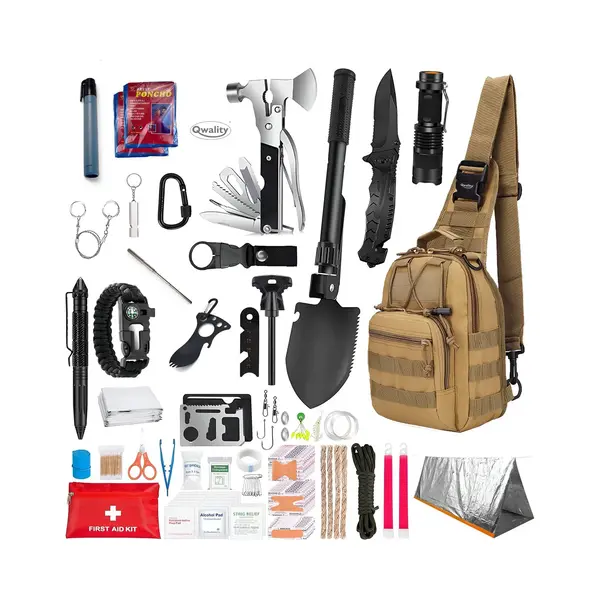 Qwality Survival Kit – Nooduitrusting – 43-Delen - Professionele Survival Set – Noodpakket – Overlevingspakket – Survivalset thumbnail