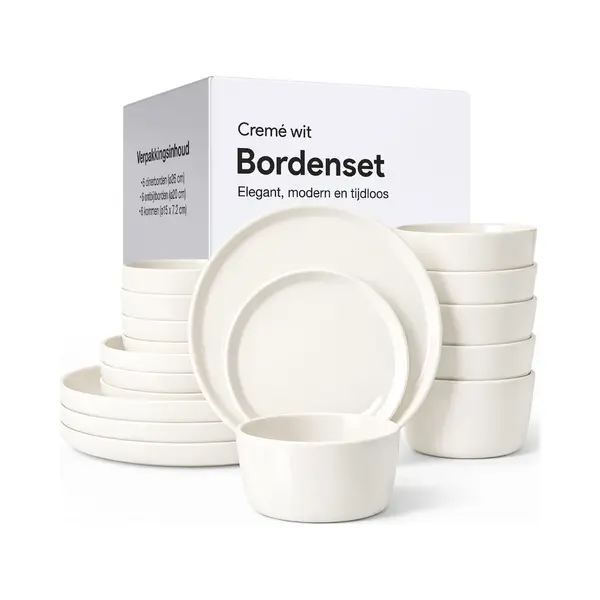 Luft Serviesset 6 Persoons - Restaurant Bordenset - Kommen - Eetborden - Modern - Massief Aardewerk, Keramiek - Creme/beige/wit - 18 Delig thumbnail