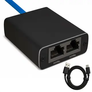 Skoov Internet Splitter 1 In 2 Out - Netwerk Switch Met 2 Poorten - 1000Mbps - RJ45, Cat5, Cat6, Lan, Utp, Ethernet Splitter - Adapter - Zwart