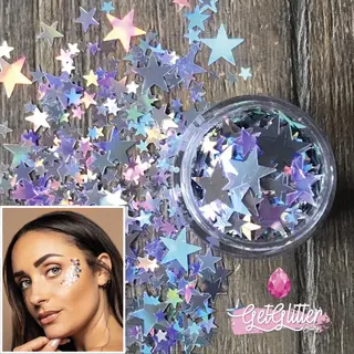 GetGlitterBaby® - Biologische / Biologisch Afbreekbare Zilveren Sterren Chunky Festival Glitters Voor Lichaam En Gezicht / Biodegradable Face Body