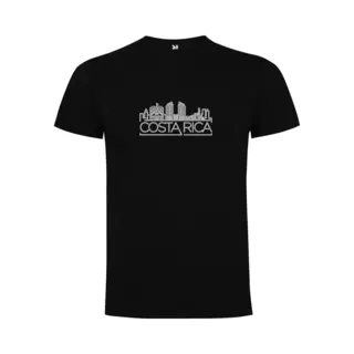 Zwart T-Shirt Met “ Skyline Costa Rica – Vakantiegevoel – Strak – Modern “ Print Full Color Maat 2XL