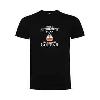 Zwart T-Shirt Met Kleurrijke Print “ I Have A Retirement Plan I'll Be Playing Guitar – Gitaar – Pensioen – Muziek – Good Vibes “ Print