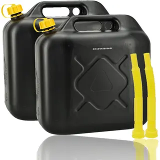 discountershop Jerrycan 20 Liter Set Van 2 – Kunststof Brandstof Jerrycan Zwart Met Schenktuit – Geschikt Voor Benzine Diesel Olie – Brandstoftank 2x 20L –