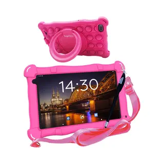 AngelTech Kindertablet Slim – 3+5GB Ram – Android 15 - 32+64GB – 100%Kidsproof - Vanaf 3 Jaar – 7 Inch - Ouderlijk Toezicht – Roze