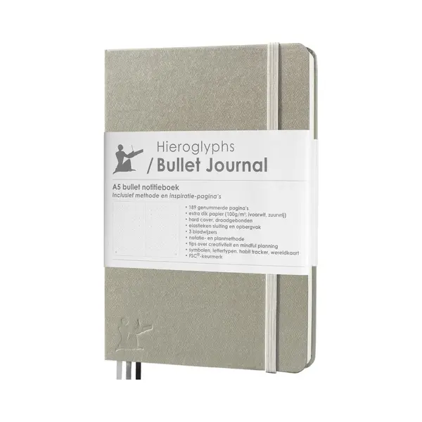 Hieroglyphs Bullet Journal - A5 Notitieboek - 100 Grams Papier - Hardcover Notebook Dotted - Met Handleiding En Inspiratie - Nederlands - Zilver thumbnail