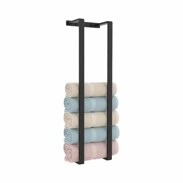 Via Fectio® Handdoekrek Mat Zwart – Rvs Wandrek Badkamer – Handdoekenrek Voor 10+ Handdoeken – Industrieel – 70×20×14 Cm thumbnail