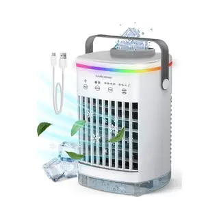 Vulpes Goods® Tech - Mini Airco Pro - Mobiele Airco 4in1 - 4 Windsnelheden 2 Luchtbevochtigingsstanden - Wit