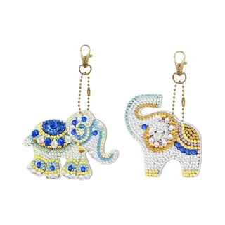 Het Betere Merk Diamond Painting Sleutelhanger - Dubbelzijdig - 2 X Sleutelhanger - Giftset Vrouw - Dieren - Olifant - Volwassenen - Hobby - Kinderen - Volledig