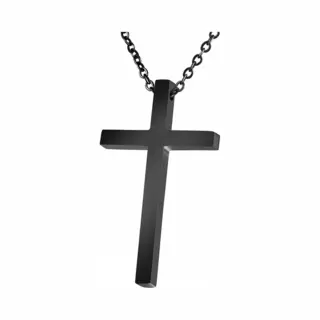Fako Bijoux - Ketting Met Kruisje Classic - Kruis - 17x31mm - 50cm - Stainless Steel - Rvs - Staal - Zwart
