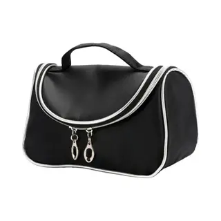 Fako Fashion - Make Up Tasje Met Spiegel - Cosmetica Organizer - Toilettas - Zwart Met Zilveren Bies