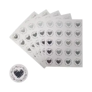 Fako Bijoux 200x Transparante Stickers Op Vel - 32mm - Hart Krans Zilver - Serie 3 - Sluitsticker - Sluitzegel - Cadeau Sticker - Hartje Zilver - 200 Stuks