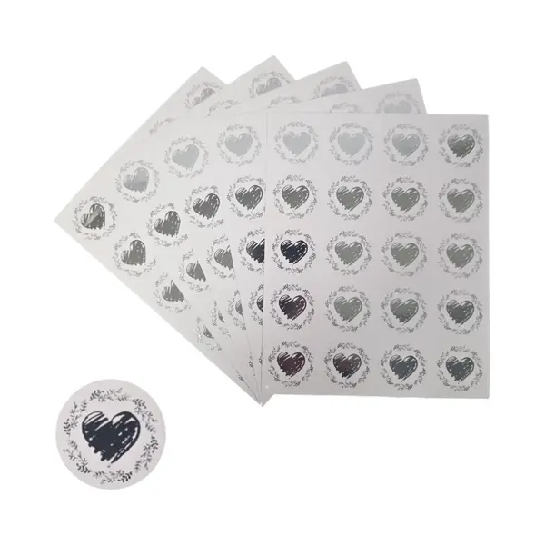 Fako Bijoux 200x Transparante Stickers Op Vel - 32mm - Hart Krans Zilver - Serie 3 - Sluitsticker - Sluitzegel - Cadeau Sticker - Hartje Zilver - 200 Stuks thumbnail