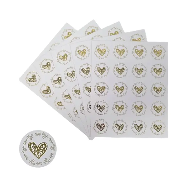 Fako Bijoux 200x Transparante Stickers Op Vel - 32mm - Hart Krans Goud - Serie 6 - Sluitsticker - Sluitzegel - Cadeau Sticker - Hartje Goud - 200 Stuks thumbnail